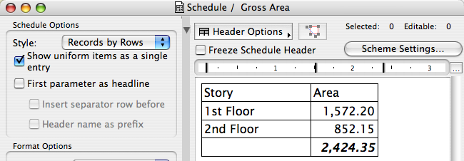 Gross Area Schedule